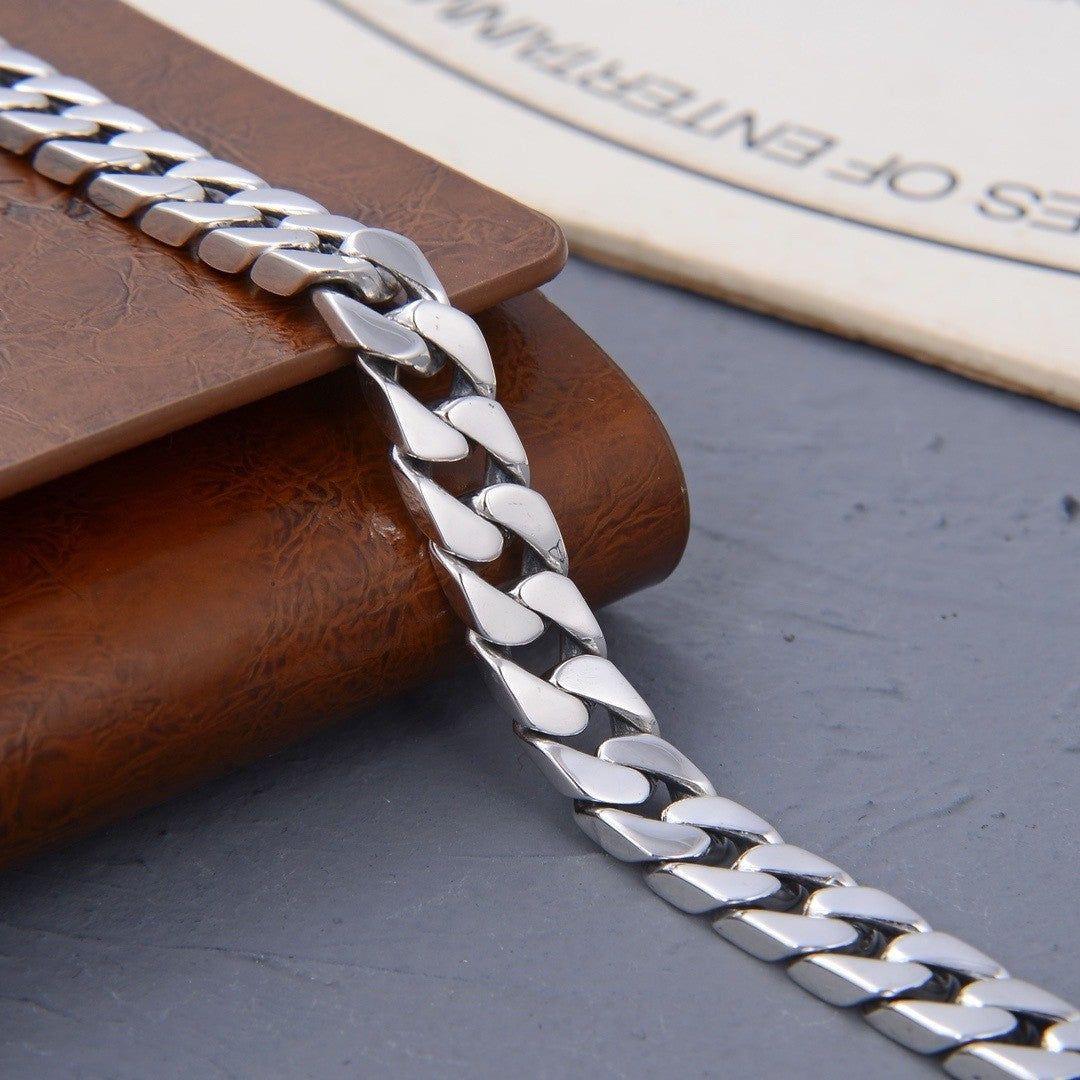 Mens Silver Geometric Chain Bracelet