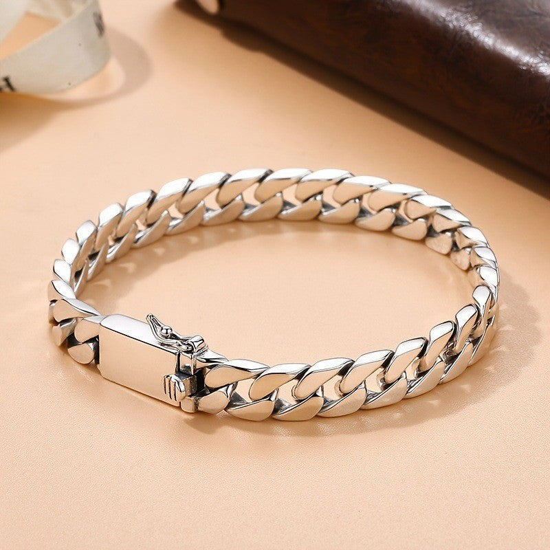 Mens Silver Geometric Chain Bracelet