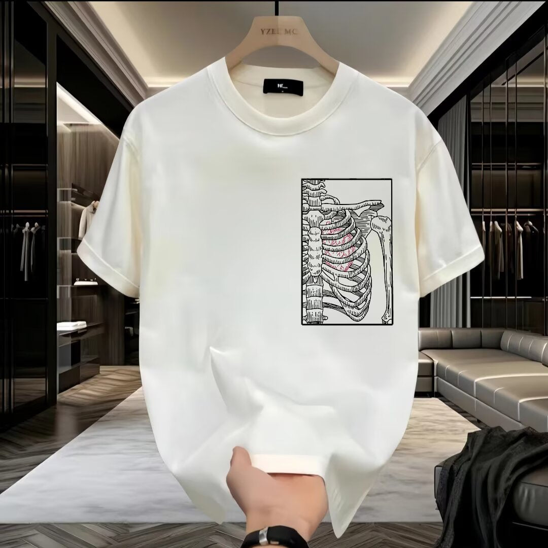 Mens Skeleton Print Pure Cotton T-Shirt