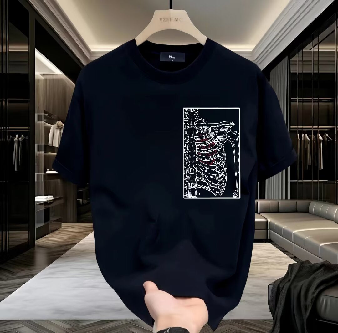 Mens Skeleton Print Pure Cotton T-Shirt