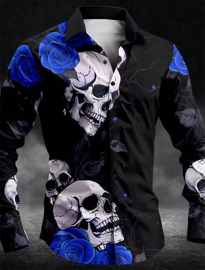 Mens Skull Button Casual Shirt