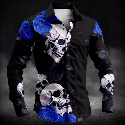 Mens Skull Button Casual Shirt