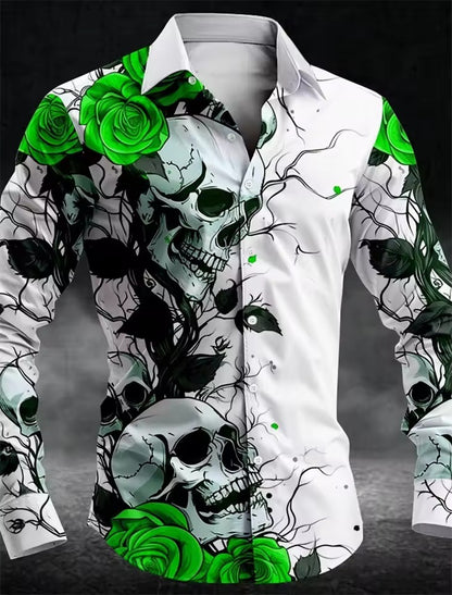 Mens Skull Button Casual Shirt