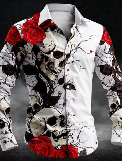 Mens Skull Button Casual Shirt