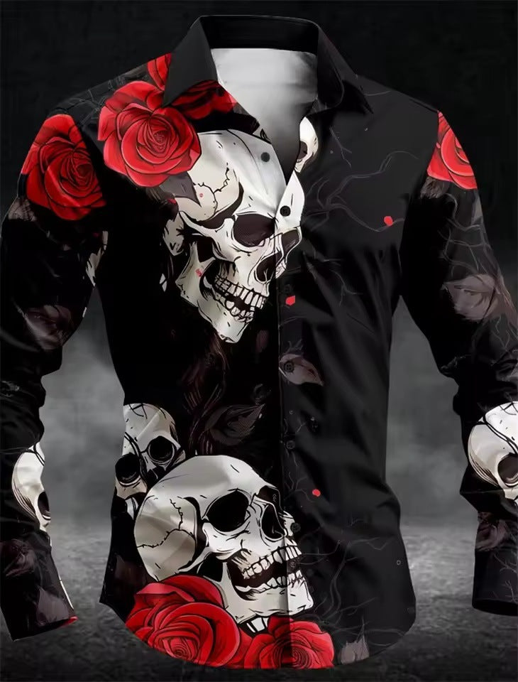 Mens Skull Button Casual Shirt