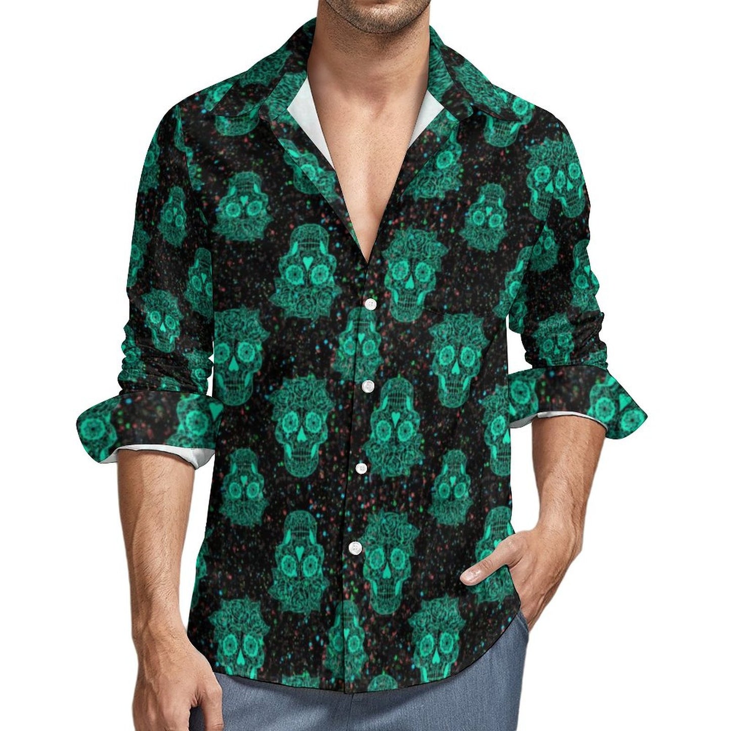 Mens Skull Print Long Sleeve Shirt