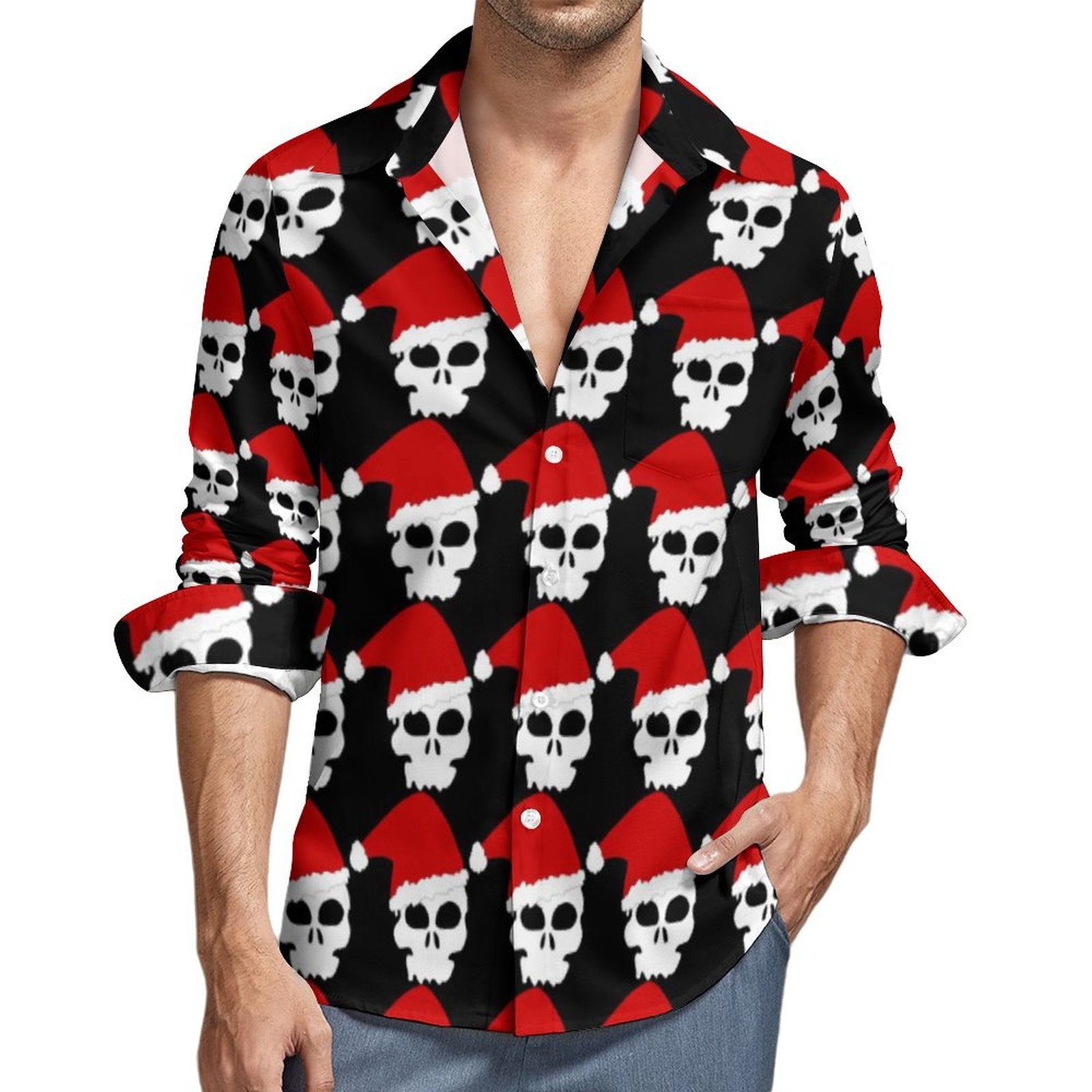 Mens Skull Print Long Sleeve Shirt