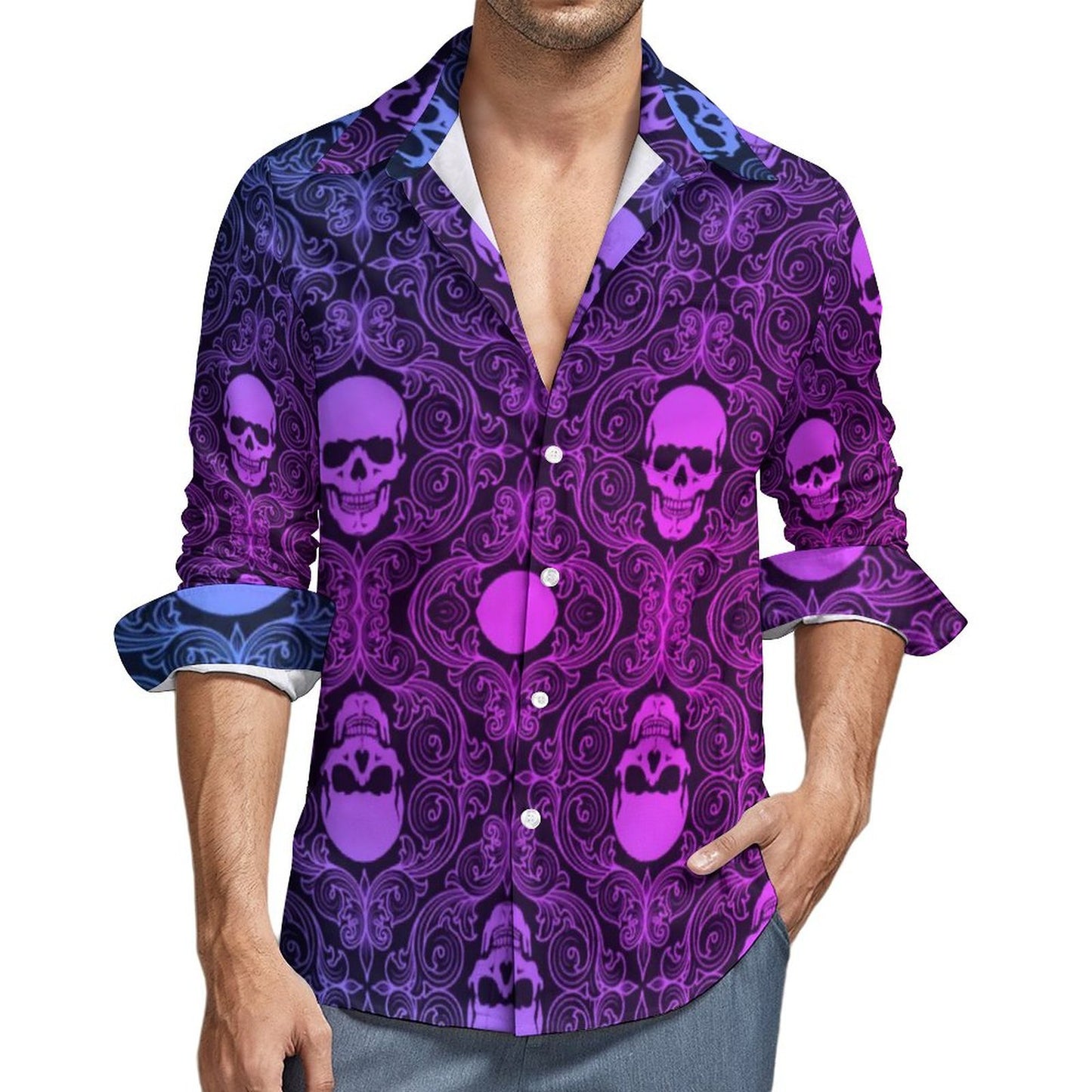 Mens Skull Print Long Sleeve Shirt
