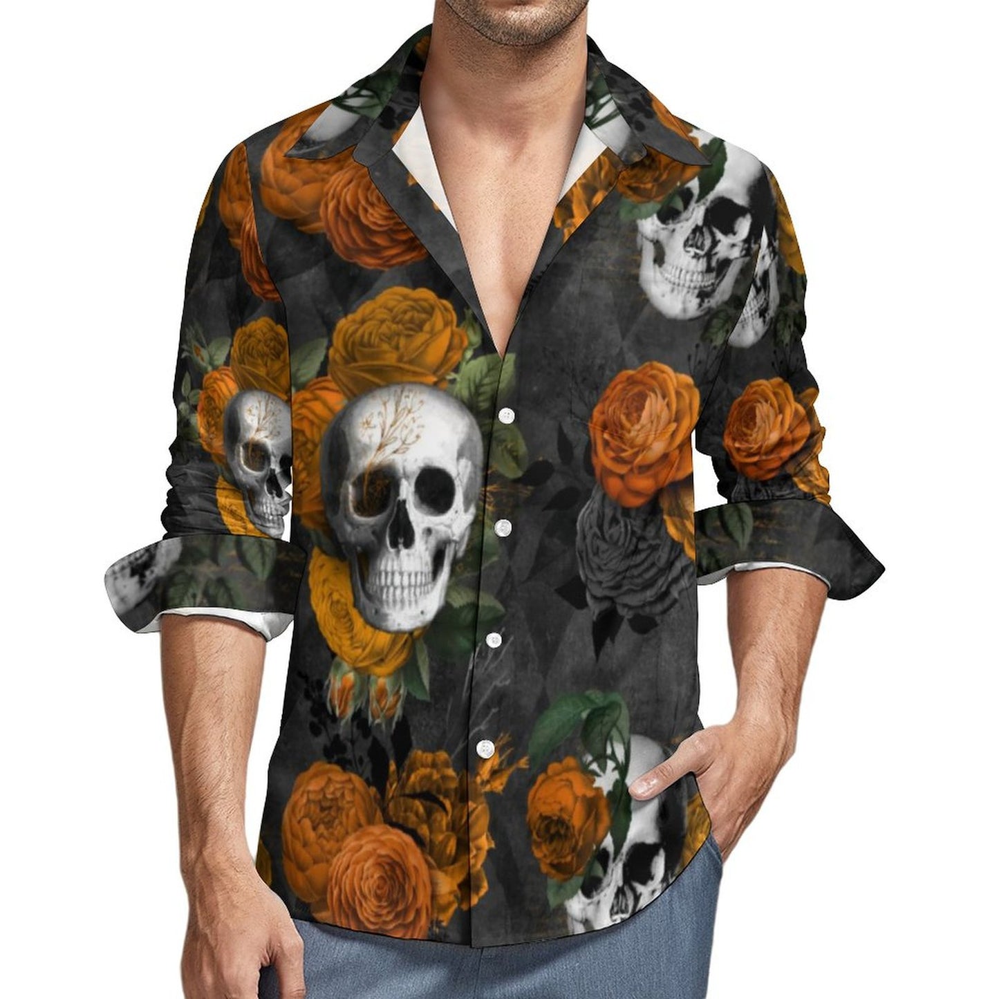 Mens Skull Print Long Sleeve Shirt
