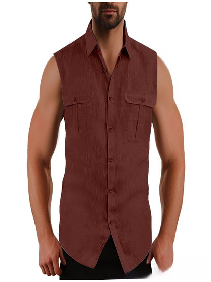 Mens Sleeveless Cotton Vest with Pockets