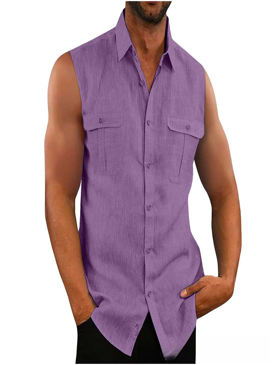 Mens Sleeveless Cotton Vest with Pockets