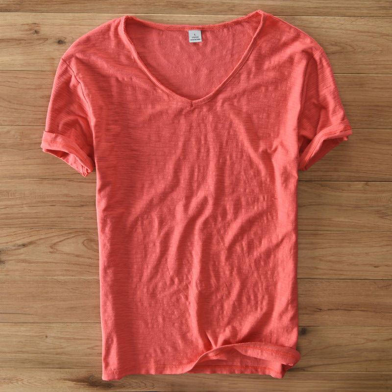 Mens Slim Fit Cotton V-Neck T-Shirt
