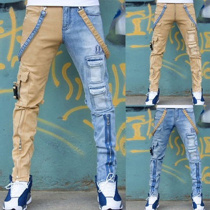 Mens Slim Fit Denim Pants with Zipper
