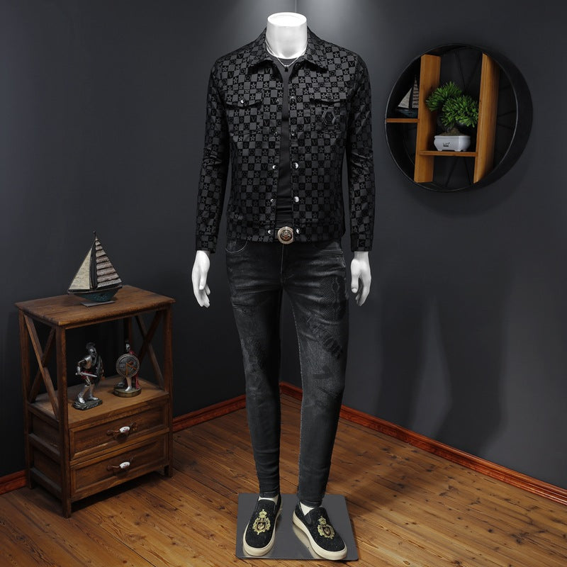 Mens Slim Fit Flocking Print Jacket