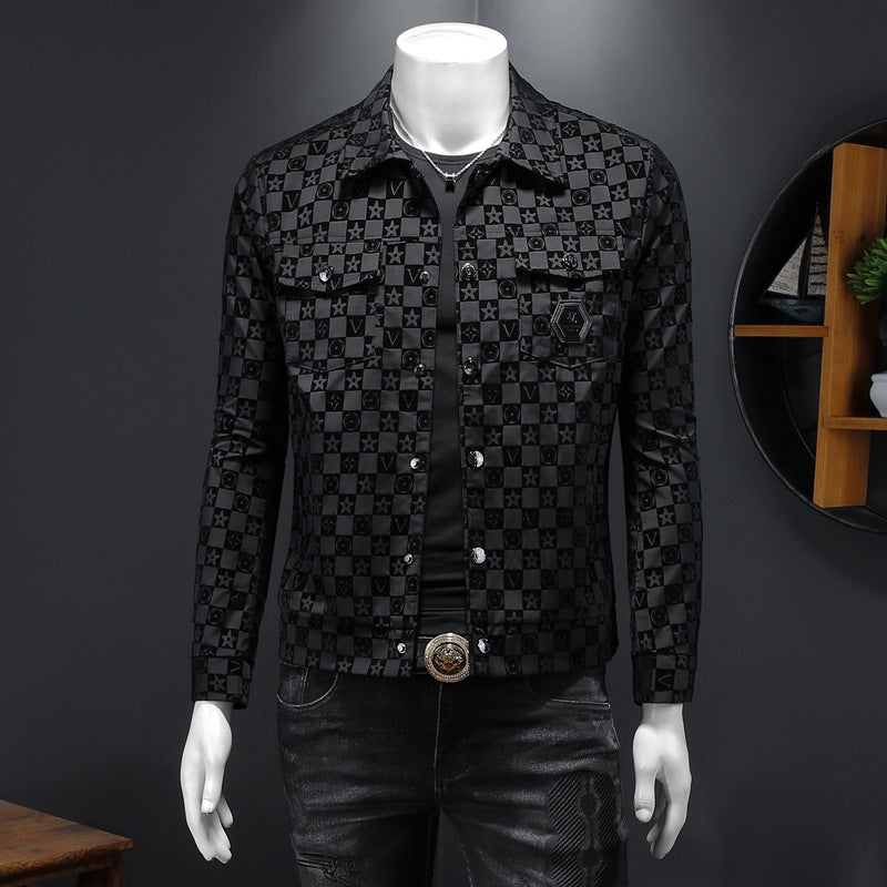 Mens Slim Fit Flocking Print Jacket