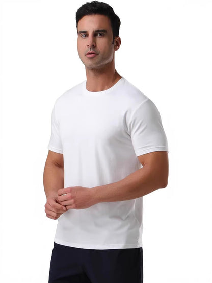 Mens Slim Fit Solid Color Round Neck Short Sleeve T Shirt