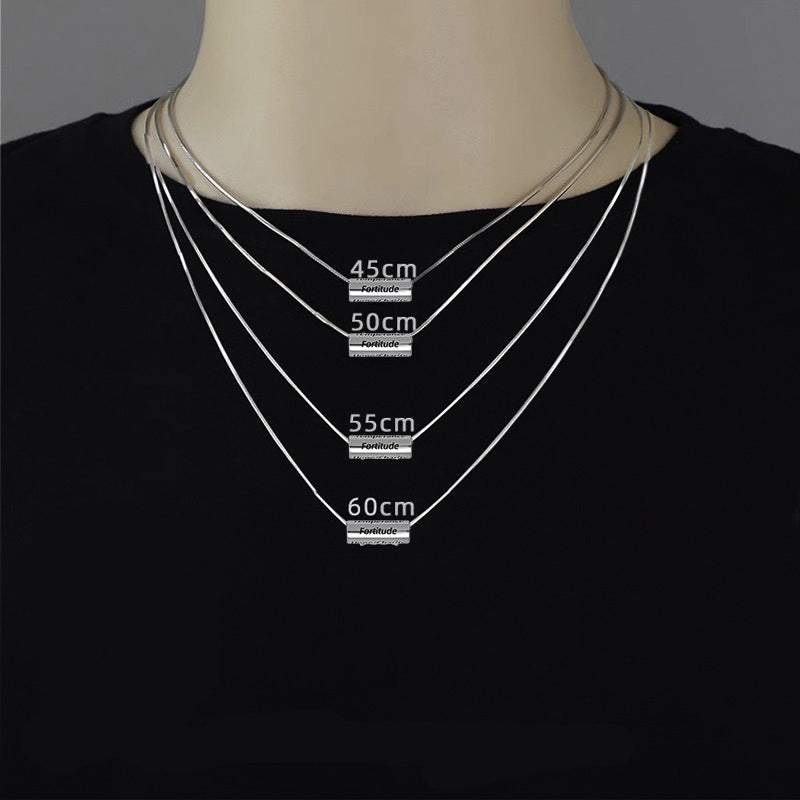 Mens Snake Bone Chain Necklace with Seven Virtues Pendant