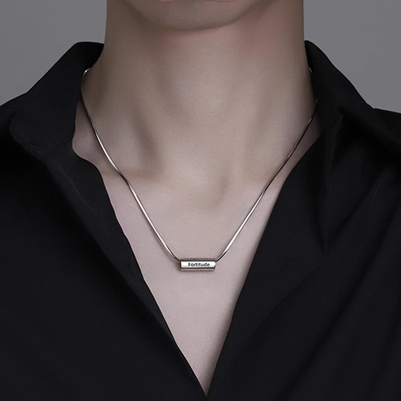Mens Snake Bone Chain Necklace with Seven Virtues Pendant