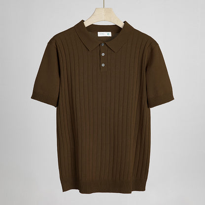 Mens Solid Color Knit Polo Shirt