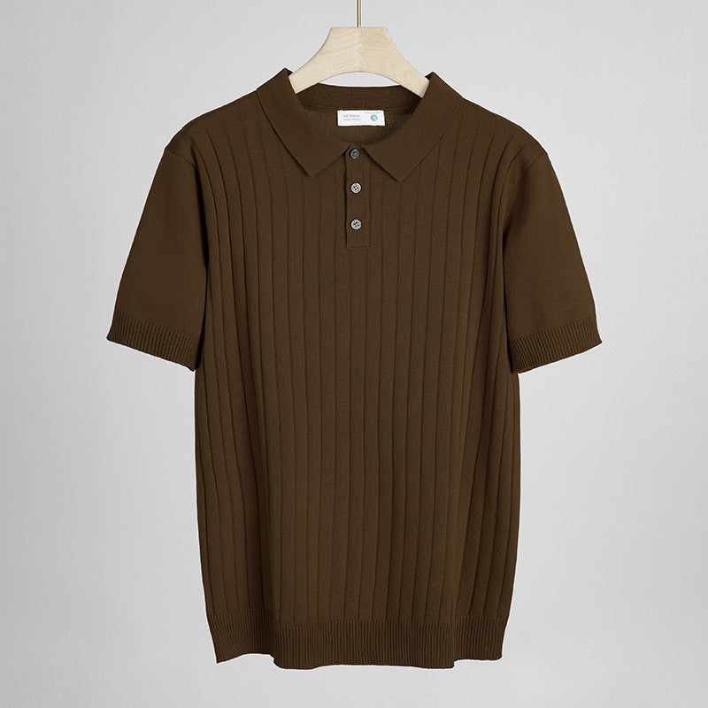 Mens Solid Color Knit Polo Shirt