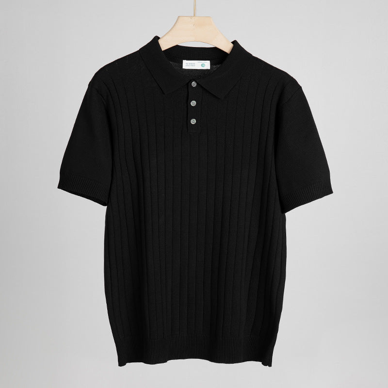 Mens Solid Color Knit Polo Shirt