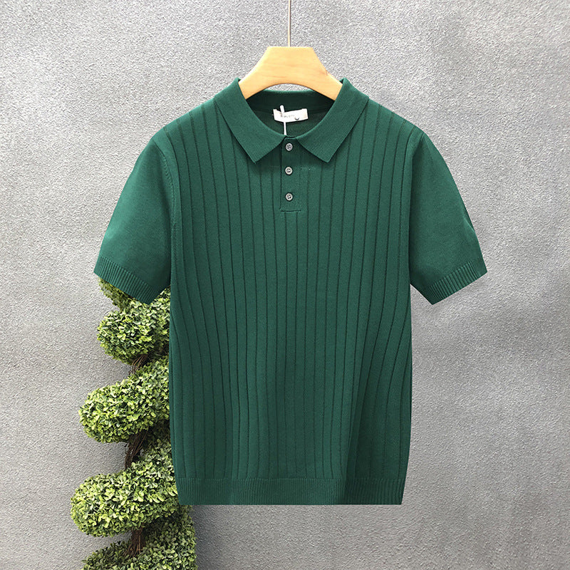 Mens Solid Color Knit Polo Shirt