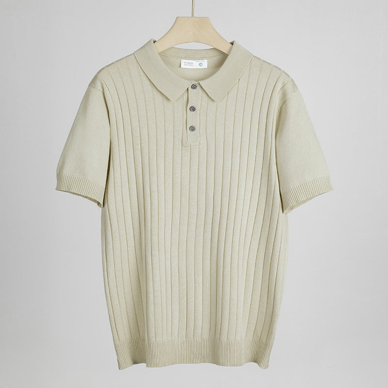 Mens Solid Color Knit Polo Shirt