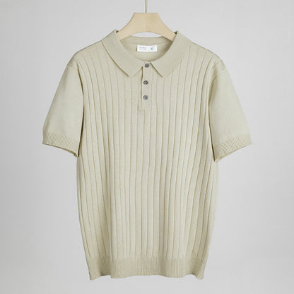Mens Solid Color Knit Polo Shirt