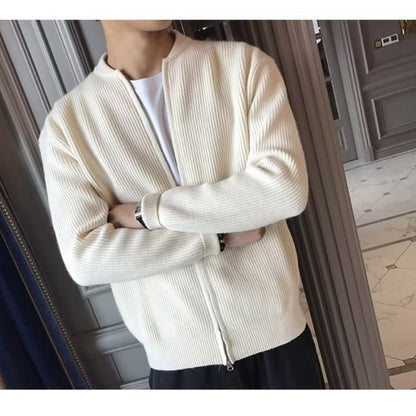 Mens Solid Color Knitted Cardigan