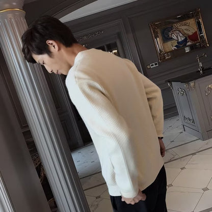 Mens Solid Color Knitted Cardigan