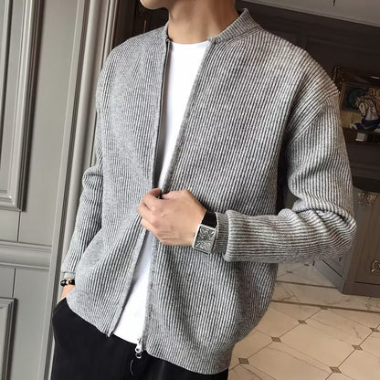 Mens Solid Color Knitted Cardigan