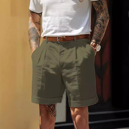 Mens Solid Color Linen Shorts