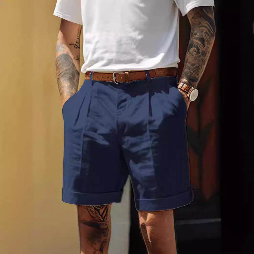 Mens Solid Color Linen Shorts