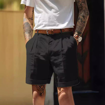 Mens Solid Color Linen Shorts