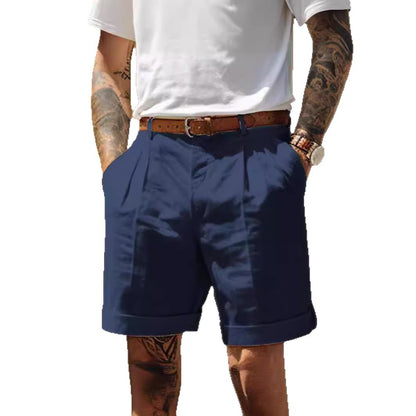 Mens Solid Color Linen Shorts