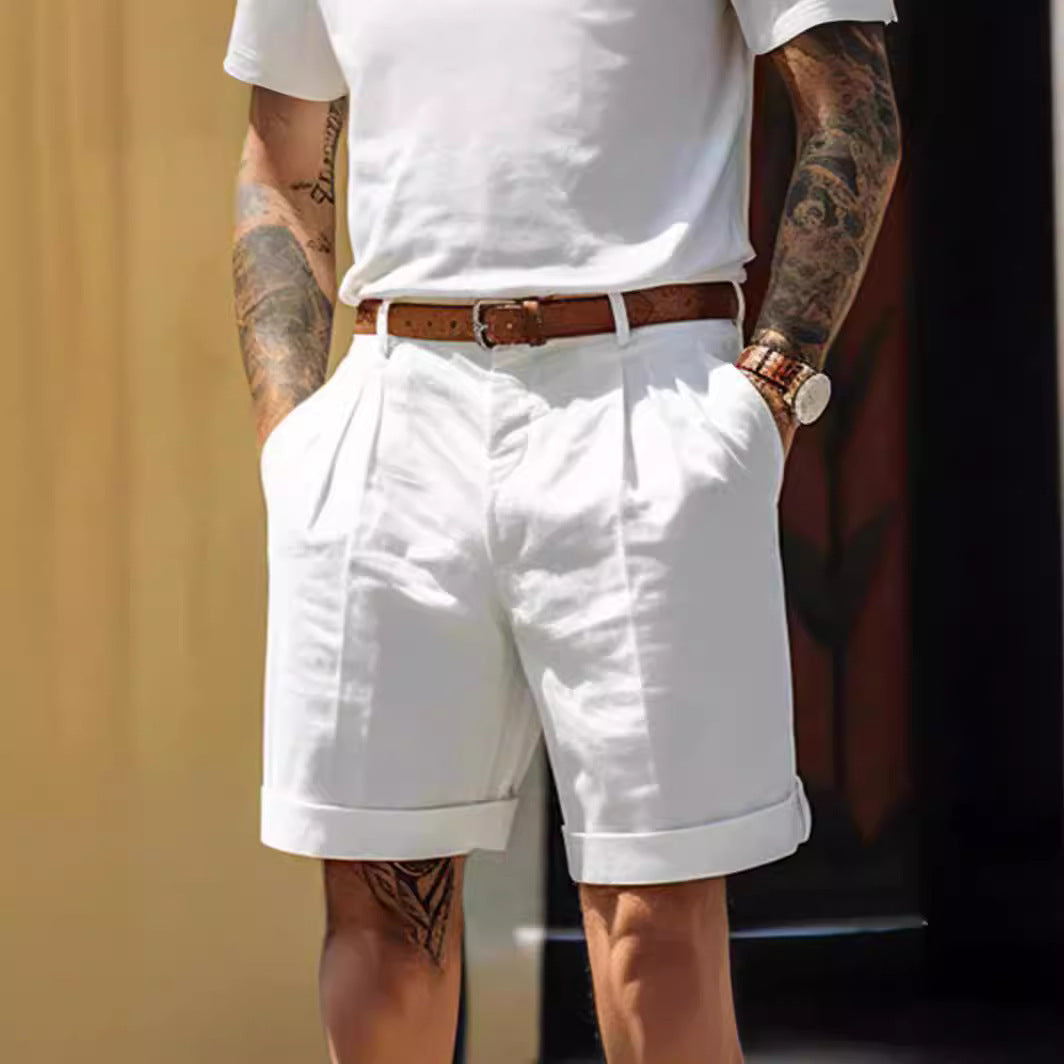 Mens Solid Color Linen Shorts