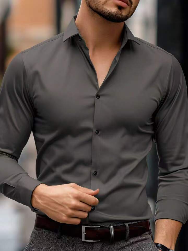 Mens Solid Color Long Sleeve Shirt