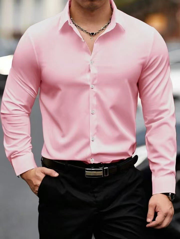 Mens Solid Color Long Sleeve Shirt