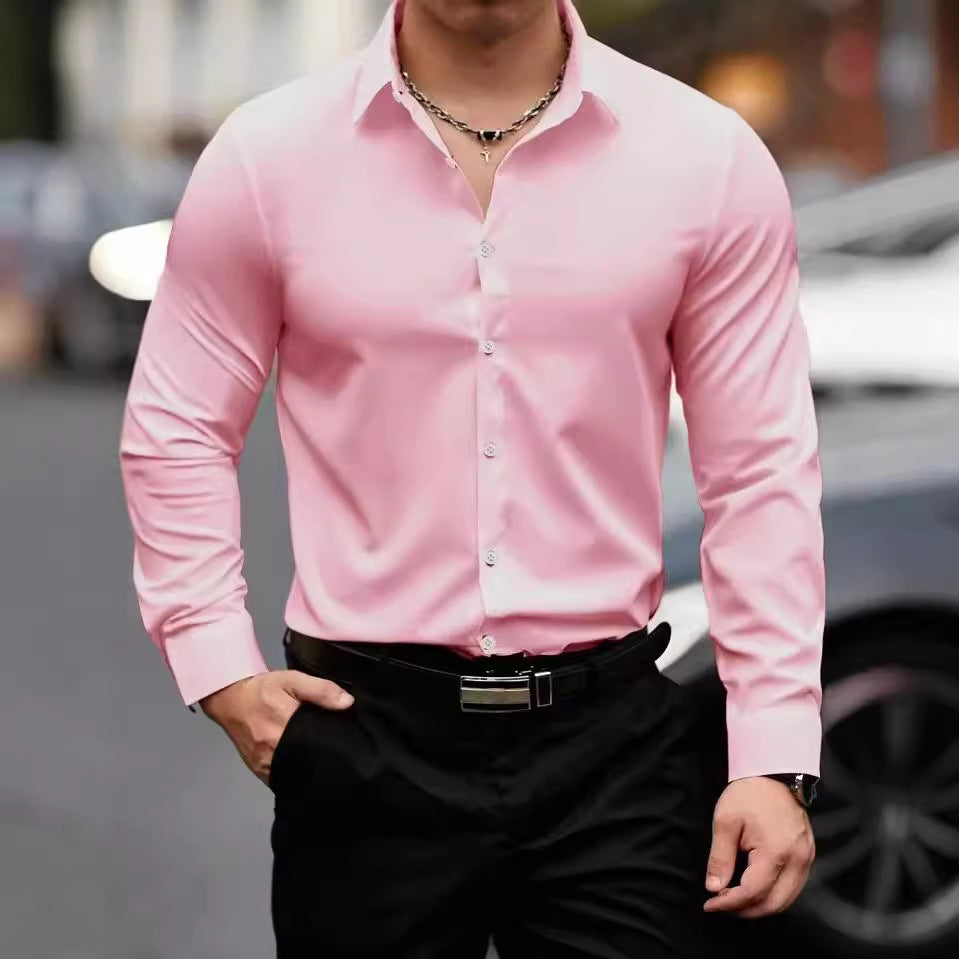 Mens Solid Color Long Sleeve Shirt