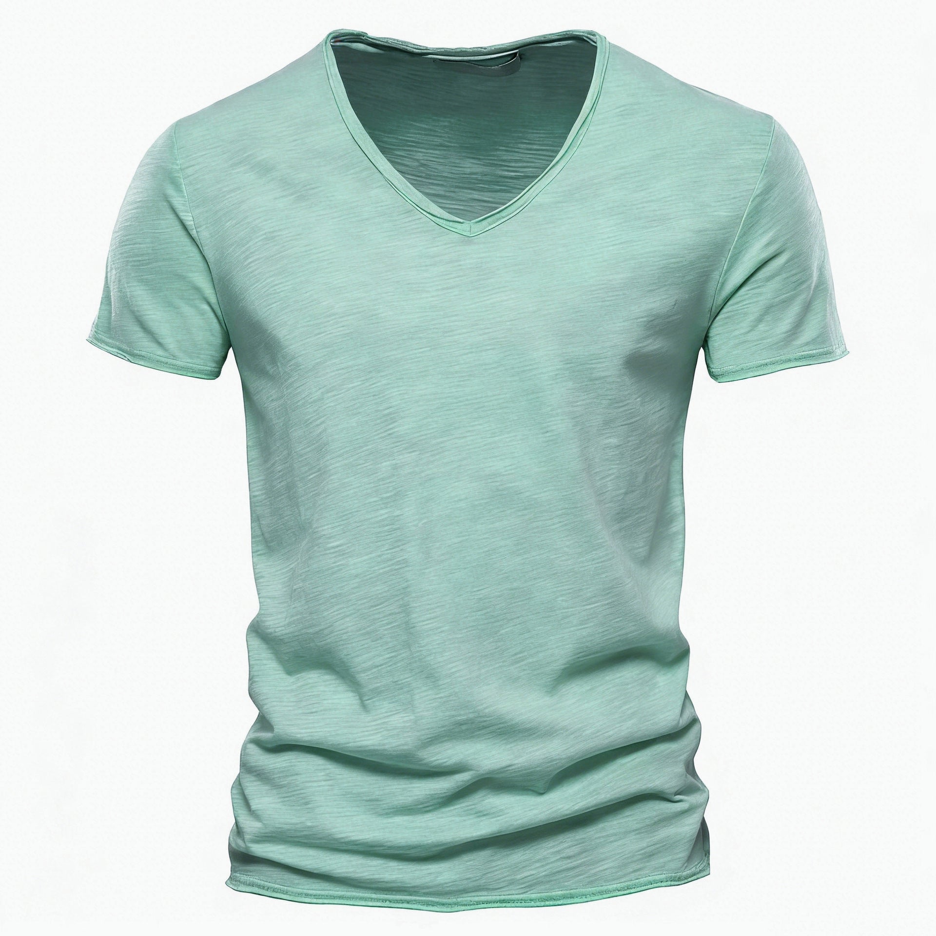 Mens Solid Color V-Neck Cotton T-Shirt