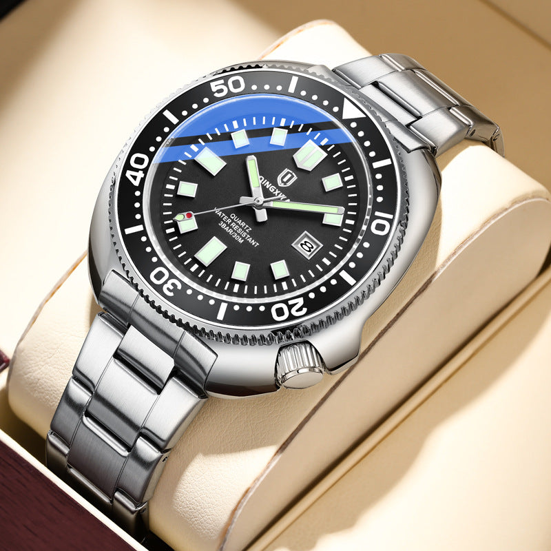 Mens Sports Quartz Watch with Stainless Steel Strap