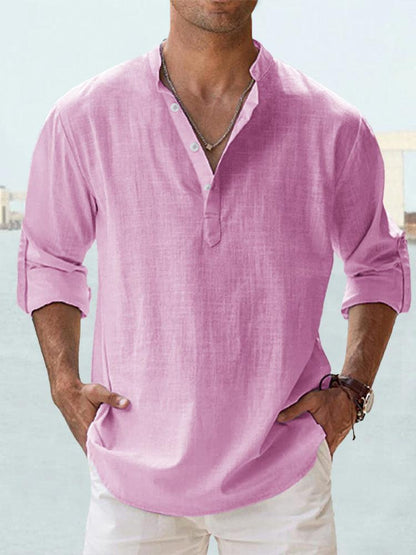 Mens Stand Collar Cotton Shirt