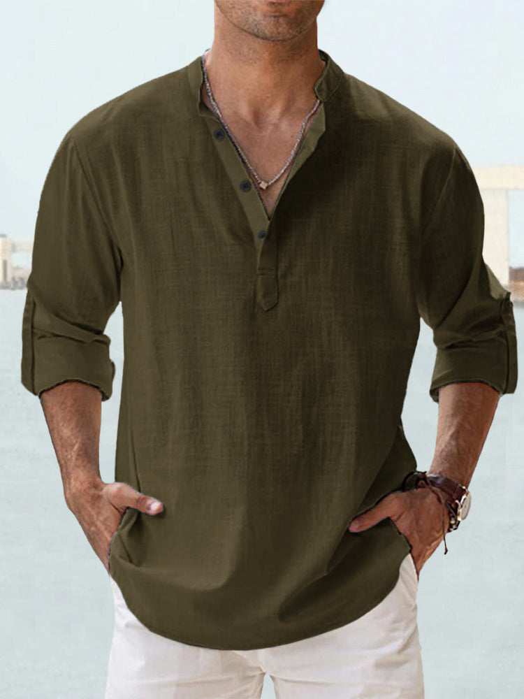 Mens Stand Collar Cotton Shirt