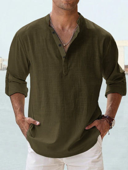 Mens Stand Collar Cotton Shirt
