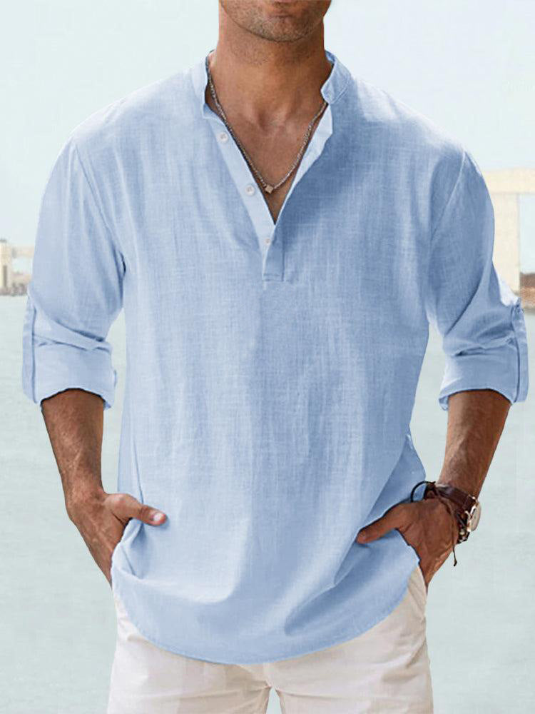 Mens Stand Collar Cotton Shirt
