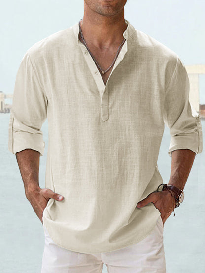 Mens Stand Collar Cotton Shirt