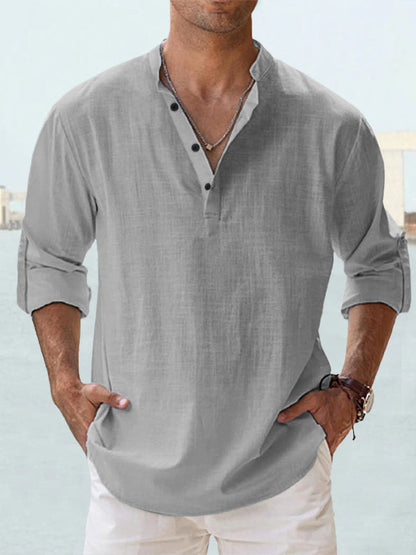 Mens Stand Collar Cotton Shirt