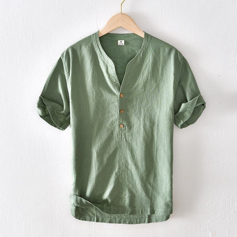 Mens Stand Collar Cotton Shirt
