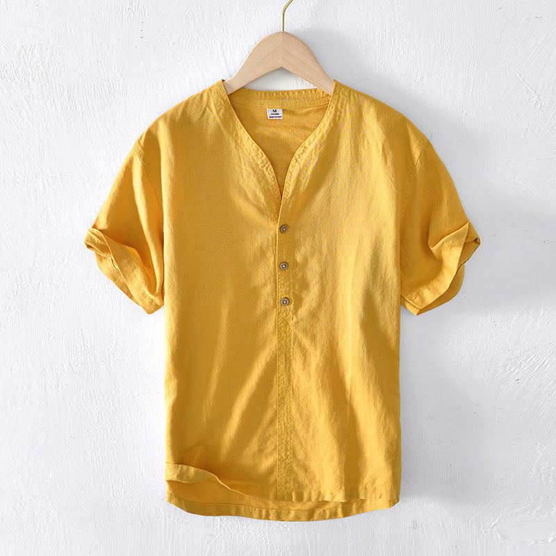 Mens Stand Collar Cotton Shirt