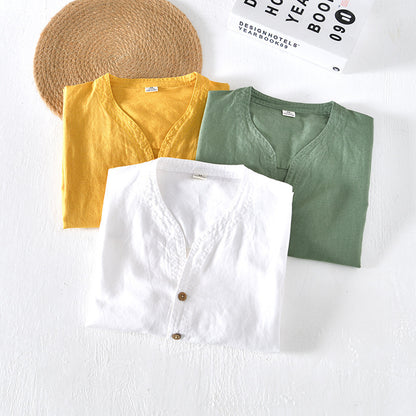 Mens Stand Collar Cotton Shirt